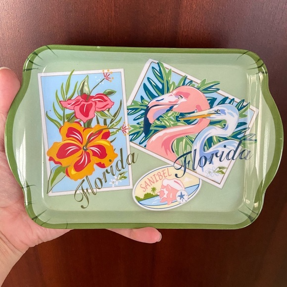 FLORIDA Melamine Tourism Tropical Flamingo Hibiscus Palm Tree Trinket Tray - Picture 1 of 8